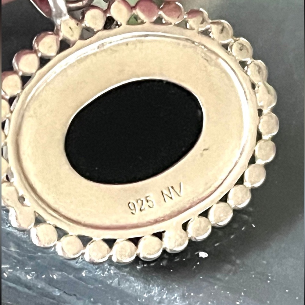 N158 Sterling silver chain sterling onyx oval pendant by Nevada Silversmith 18" - Picture 3 of 9